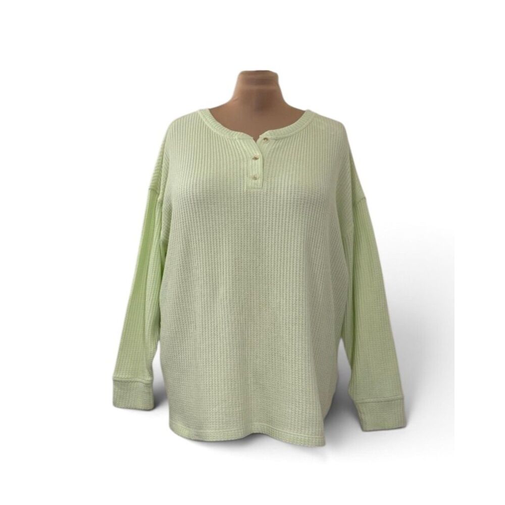 OLD NAVY Oversized Cozy Waffle Henley Top, Yellowlime. New! Size 2X